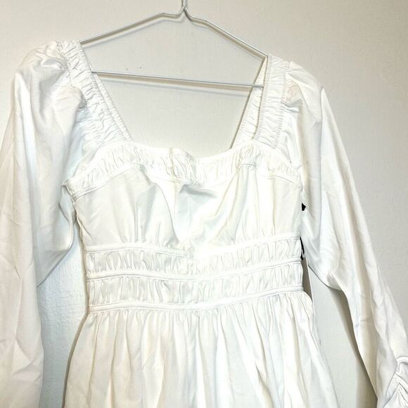 NWT ASTR The Label Cinched Waist Smocked Long Sleeve White Mini Dress Size XS - Picture 3 of 8